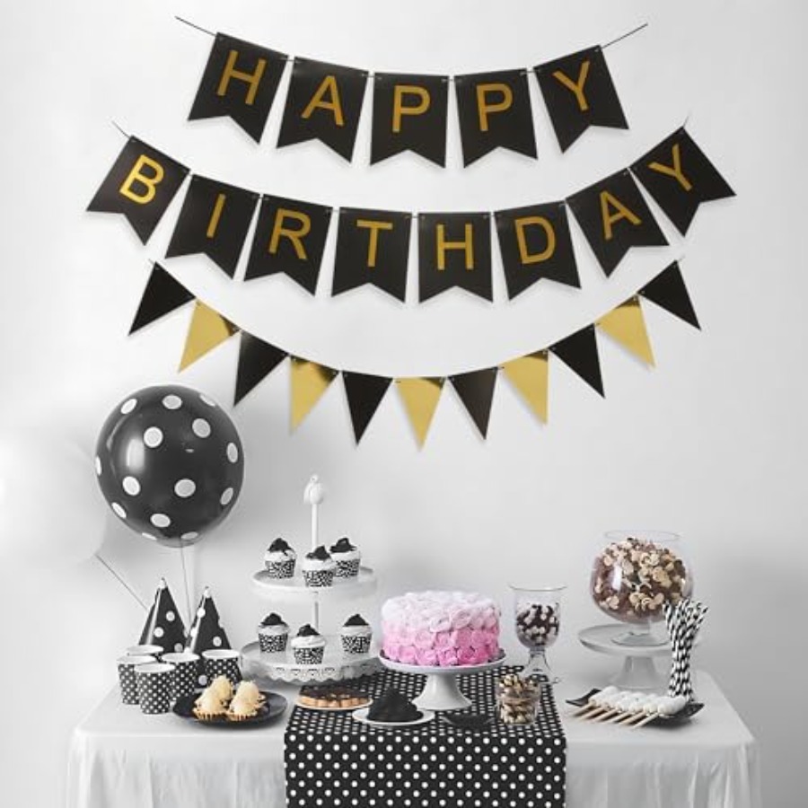 Bannière rayée noire et or ave - Party Banner Gold avis et prix