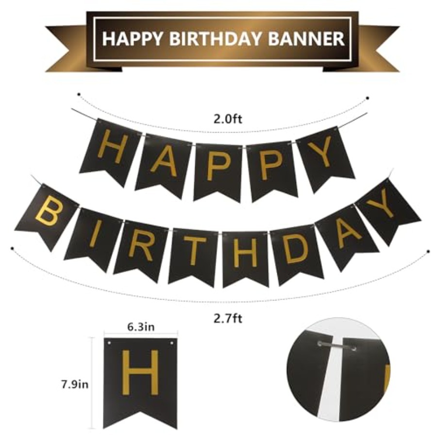 Bannière rayée noire et or ave - Party Banner Gold avis et prix